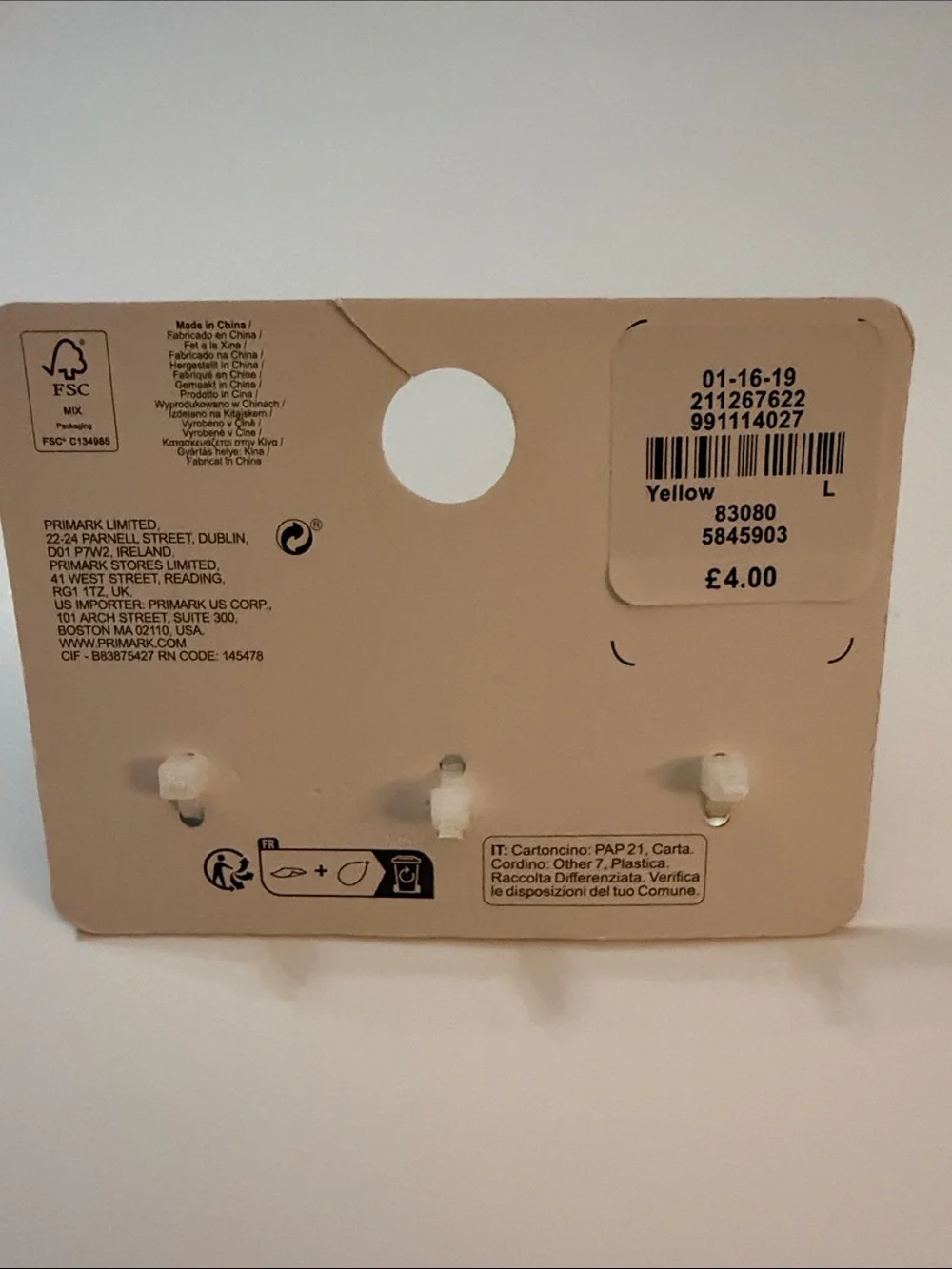 Primark Pale Beige Earring Display Card